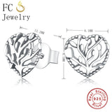 925 Silver Tree of Life Heart Stud Earrings For Women