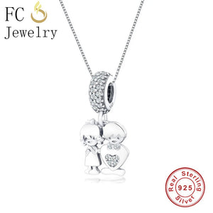 925 Sterling Silver Family Charm Pendant Necklace For Women
