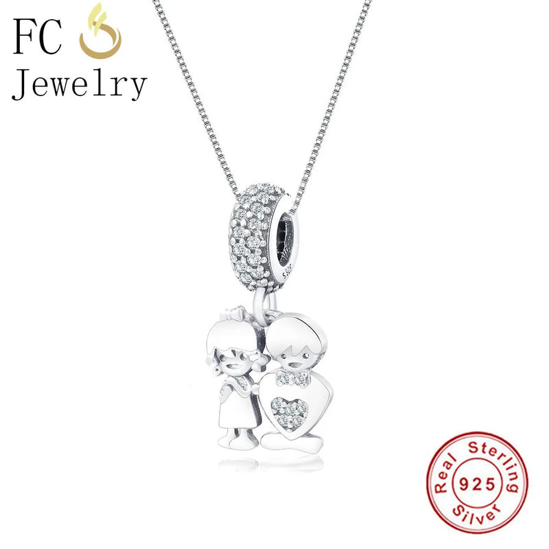 925 Sterling Silver Family Charm Pendant Necklace For Women