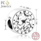 925 Silver Family Forever Charms Clear Zircon Beads for Bracelet DIY