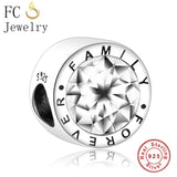 925 Silver Family Forever Charms Clear Zircon Beads for Bracelet DIY