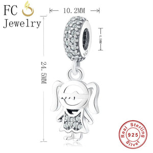 925 Silver Family Girl CZ Stone Charm Pendant Necklace For Women Chain Choker