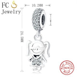925 Silver Family Girl CZ Stone Charm Pendant Necklace For Women Chain Choker