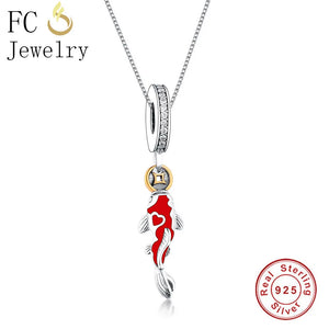925 Silver Fortune Carp Necklace Fish Pendant Women Chain Collares