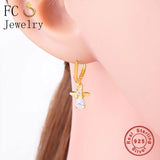 925 Silver Cross Zirconia Bead Pendant & Piercing Hoop Earring Set