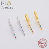 925 Silver Rainbow Zirconia Square Bar Hoop Earring