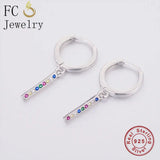 925 Silver Rainbow Zirconia Square Bar Hoop Earring