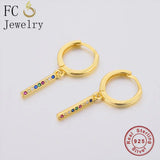 925 Silver Rainbow Zirconia Square Bar Hoop Earring