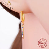 925 Silver Rainbow Zirconia Square Bar Hoop Earring