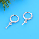 925 Silver Heart Key Zircon Hoop Earring for Women