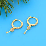925 Silver Heart Key Zircon Hoop Earring for Women