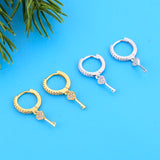 925 Silver Heart Key Zircon Hoop Earring for Women