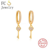 925 Silver Heart Key Zircon Hoop Earring for Women
