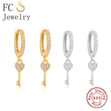 925 Silver Heart Key Zircon Hoop Earring for Women