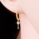 925 Silver Heart Key Zircon Hoop Earring for Women
