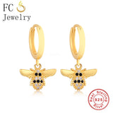 925 Silver Bee Hoop Earring Zircon Women Ear Piercing Pendientes