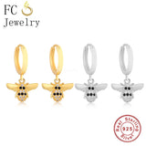 925 Silver Bee Hoop Earring Zircon Women Ear Piercing Pendientes