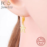 925 Sterling Silver Little Kid Boy Zircon Bead Pendant Plain Hoop Earring