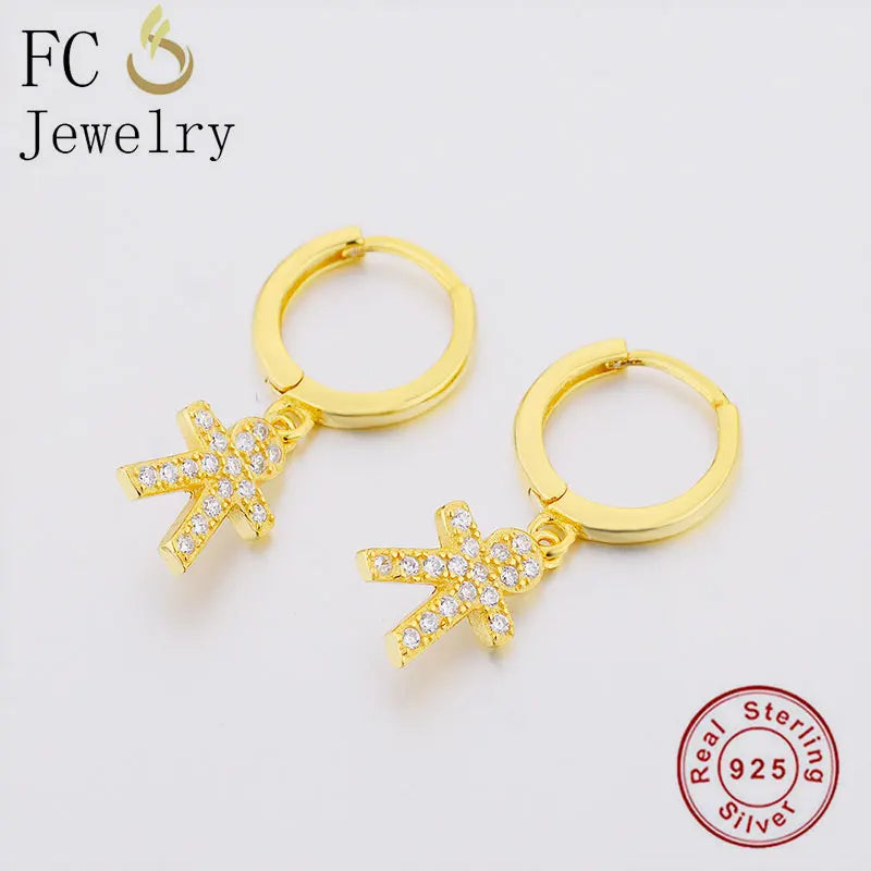 925 Sterling Silver Little Kid Boy Zircon Bead Pendant Plain Hoop Earring
