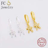 925 Sterling Silver Little Kid Boy Zircon Bead Pendant Plain Hoop Earring
