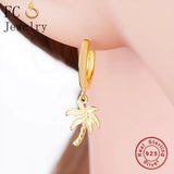 925 Silver Palm Tree Bead Pendant Hoop Earring for Women