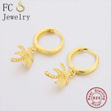 925 Silver Palm Tree Bead Pendant Hoop Earring for Women