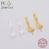 925 Silver Palm Tree Bead Pendant Hoop Earring for Women