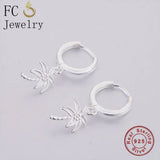 925 Silver Palm Tree Bead Pendant Hoop Earring for Women