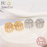 925 Silver Evil Eye Tassel Piercing Stud Earring Women Brincos