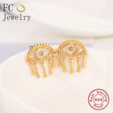 925 Silver Evil Eye Tassel Piercing Stud Earring Women Brincos
