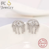 925 Silver Evil Eye Tassel Piercing Stud Earring Women Brincos