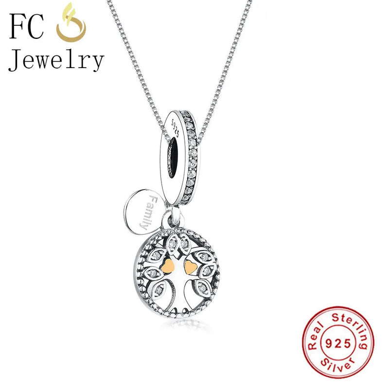 925 Silver Letter Family Tree of Life Zirconia Pendant Necklace Choker Gift