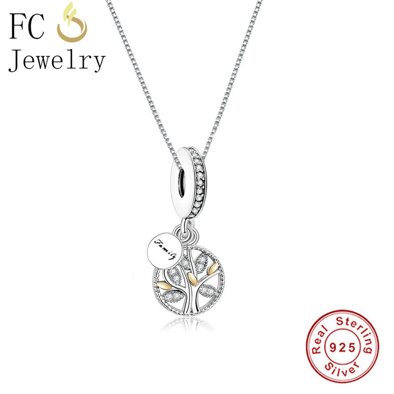 925 Silver Family Tree of Life Necklace Zirconia Pendant Women Choker