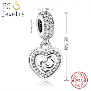 925 Silver Mom Heart Pendant Necklace Clear Zirconia Crystal Love