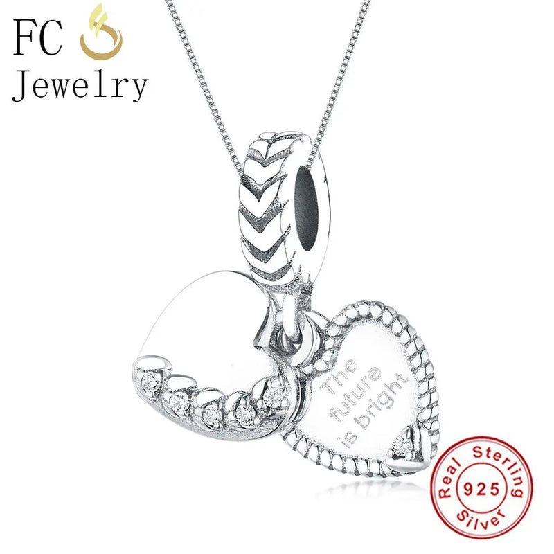 925 Silver The Future is Bright Couple Heart Necklace
