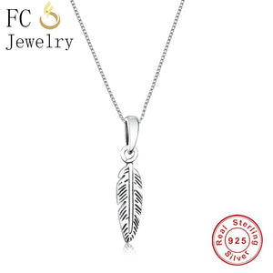 925 Silver Feather Necklace Pendant for Women Girl Chokers Christmas