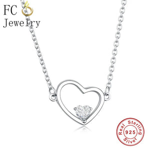 925 Silver Heart CZ Pendant Necklace Cuban Link Choker Bijoux
