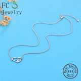 925 Silver Heart CZ Pendant Necklace Cuban Link Choker Bijoux