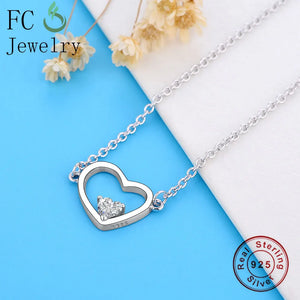 925 Silver Heart CZ Pendant Necklace Cuban Link Choker Bijoux