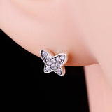 925 Silver Butterfly Stud Earrings Zirconia Women Hypoallergenic Brincos