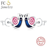 925 Silver Enamel Snail Stud Earrings Women Girl Party Brincos