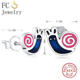 925 Silver Enamel Snail Stud Earrings Women Girl Party Brincos