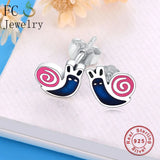 925 Silver Enamel Snail Stud Earrings Women Girl Party Brincos