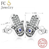 925 Silver Fatima Hand Evil Eye Stud Earrings