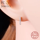 925 Silver Square Arc Bar Stud Earrings Zirconia Stripe Brincos