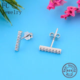 925 Silver Square Arc Bar Stud Earrings Zirconia Stripe Brincos