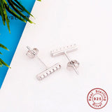 925 Silver Square Arc Bar Stud Earrings Zirconia Stripe Brincos