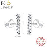925 Silver Square Arc Bar Stud Earrings Zirconia Stripe Brincos