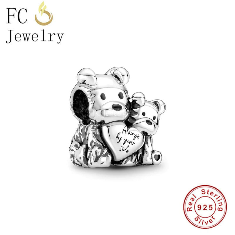 925 Silver Mom Bear And Baby Charm Bead Fits Pan Bracelet Berloque