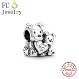 925 Silver Mom Bear And Baby Charm Bead Fits Pan Bracelet Berloque